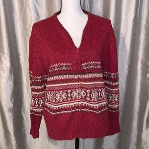 Carly St Claire red tassel full zip cardigan sweater
